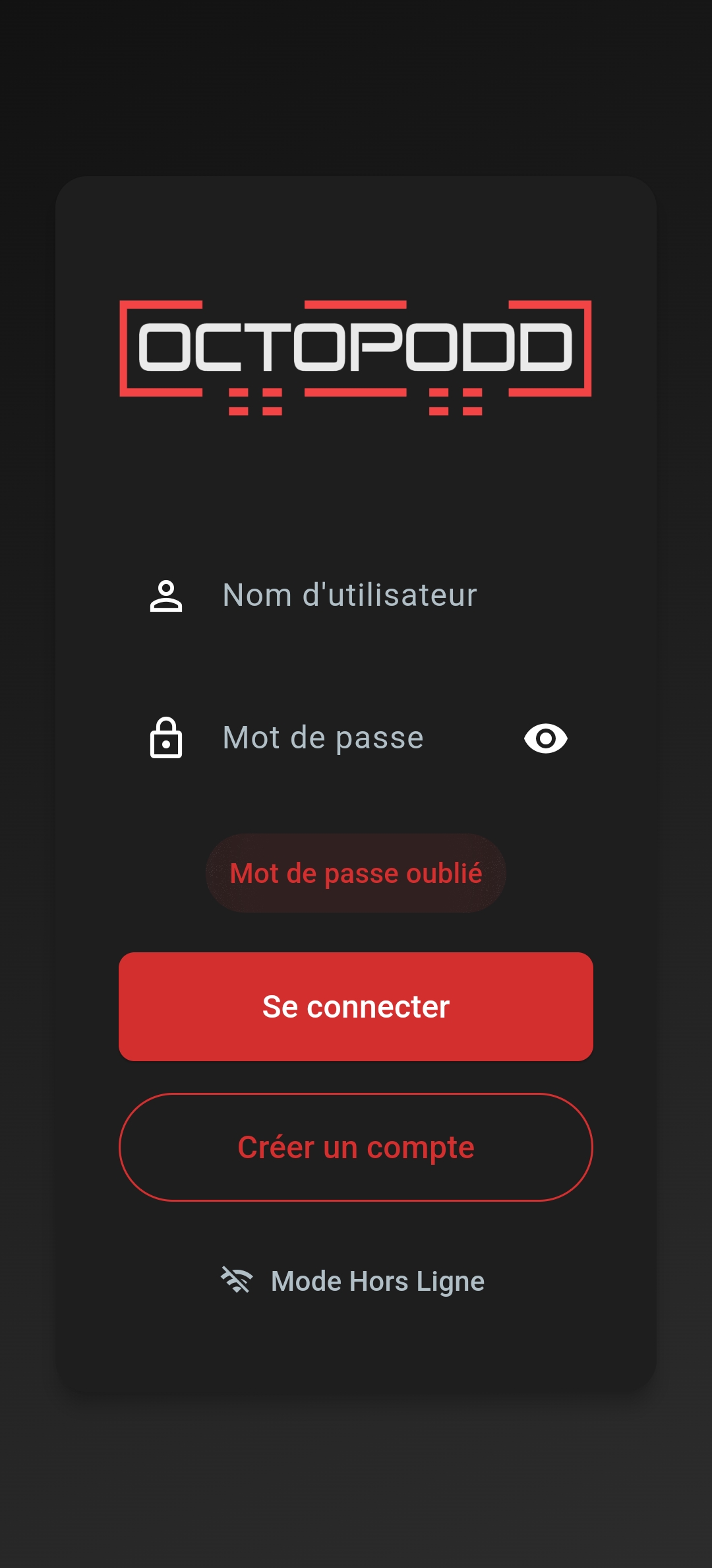 Octopodd-Anmeldebildschirm
