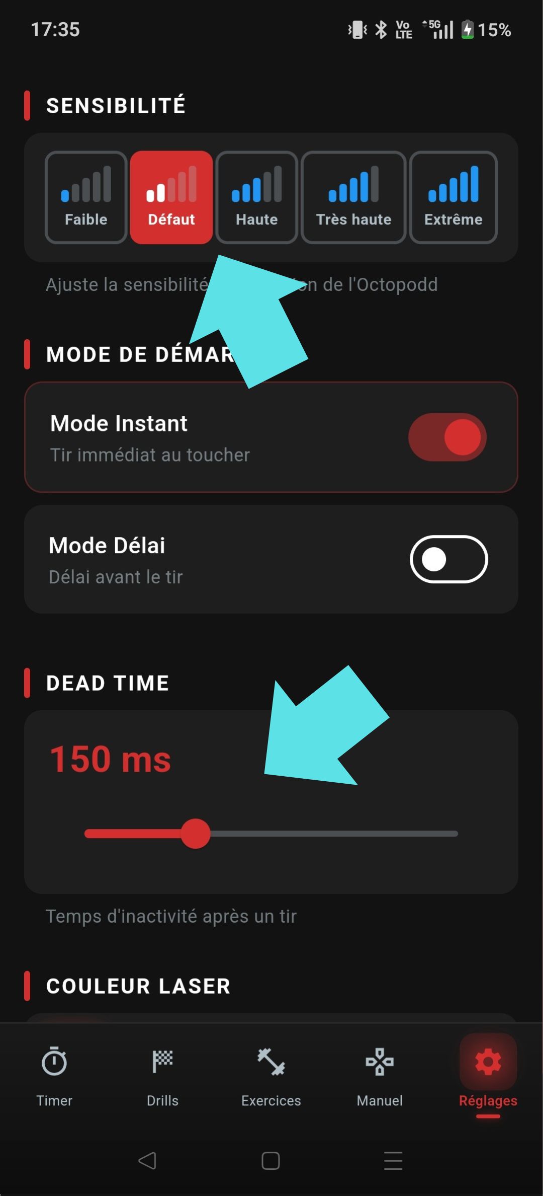 Impostazioni Echo - Dead time e sensibilità